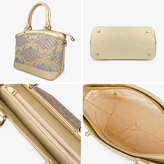 Premium Leather Handbag with Hangzhou Silk for Women