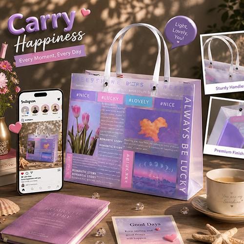 Romantic Story PVC Tote Gift Bag with Frosted Finish
