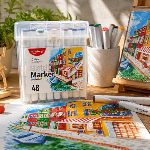 Yalong Dual Tip Sketch Marker Set for Drawing & Illustration - 48 Shades