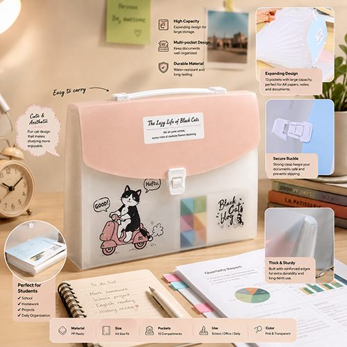 Portable Accordion File Organizer with Handle & Pockets