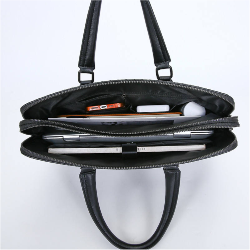 Handwoven PU Leather Laptop Briefcase Bag with Shoulder Strap