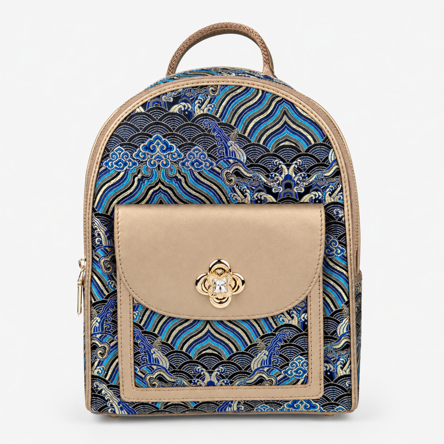 Premium Hangzhou Silk Leather Backpack with Top Handle & Sling