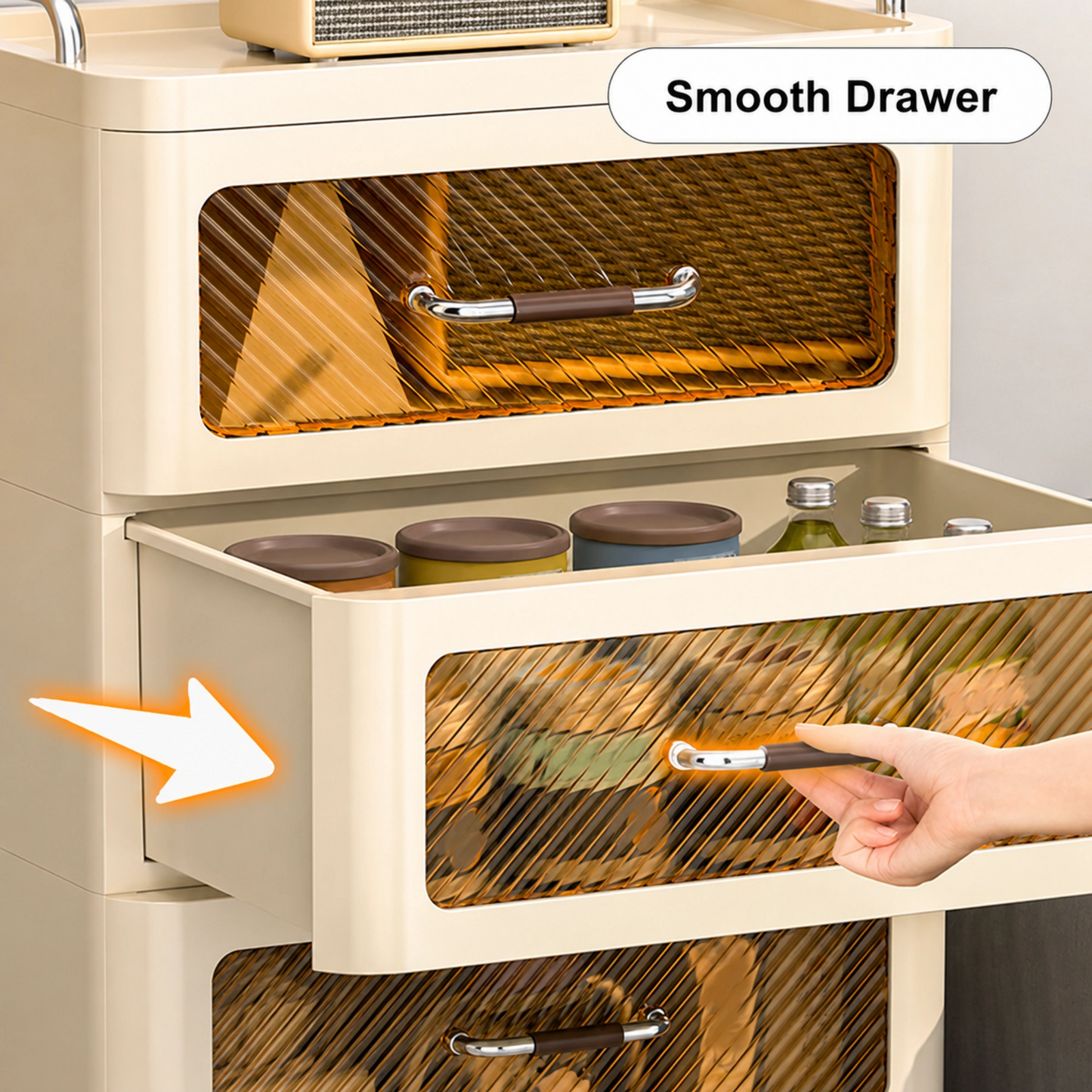 HOMX Off-White 5-Drawer Rolling Storage Chest with Acrylic Fronts