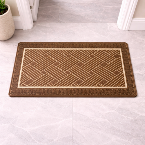 Soft Ferret Fleece Entryway Doormat with Modern Woven Pattern