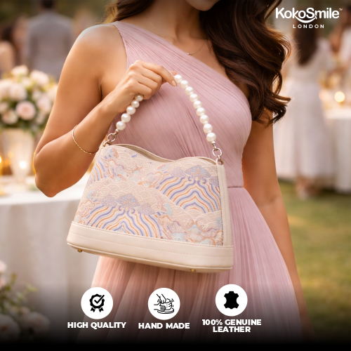 Hangzhou Silk & Leather Handbag with Pearl Top Handle