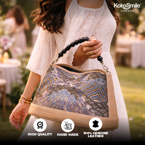 Hangzhou Silk Leather Pearl Handle Handbag for Women