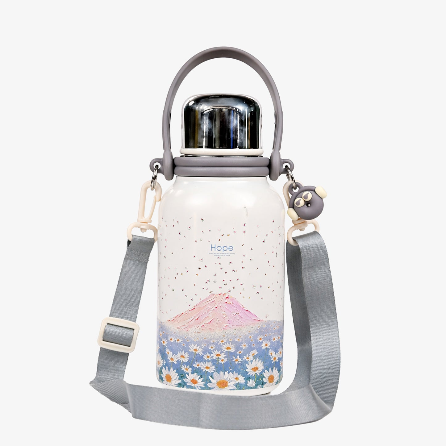 Daisy Bloom Floral Print Insulated Thermal Flask with strap 1200ml
