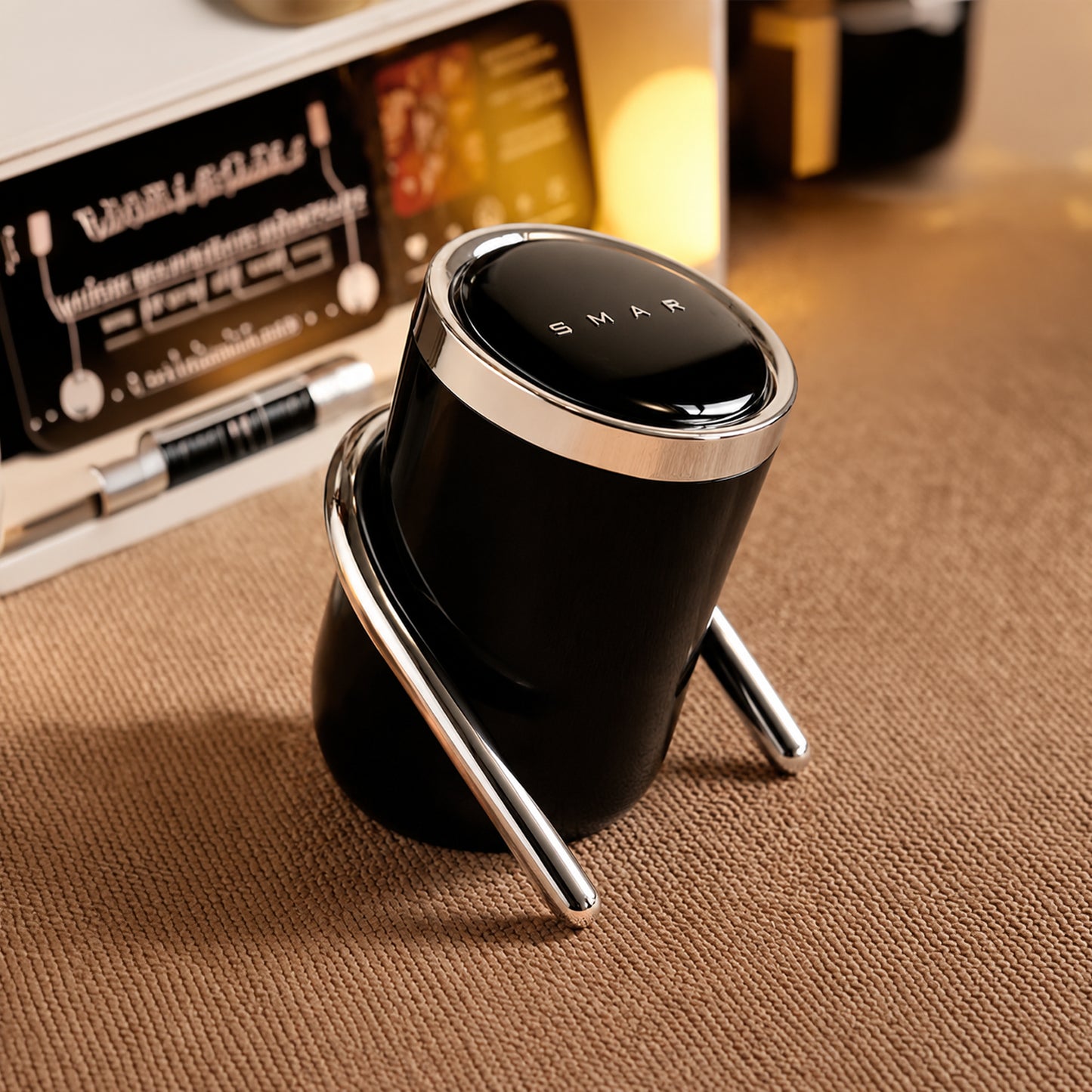HOMX Tilted Dustbin with Electroplated Stand, Tip-Proof Stable Design
