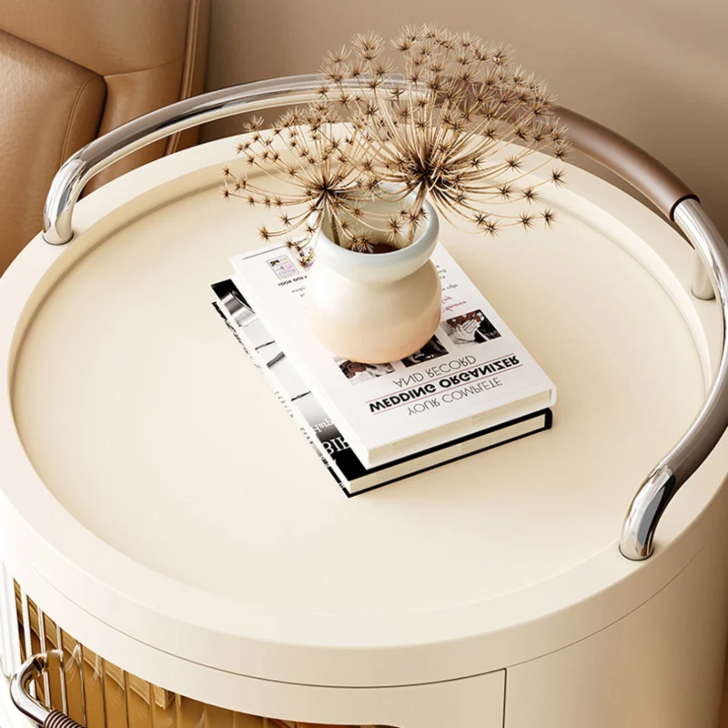 HOMX Round Rolling Storage Cabinet – 5-Drawer Bedside Table with Wheels