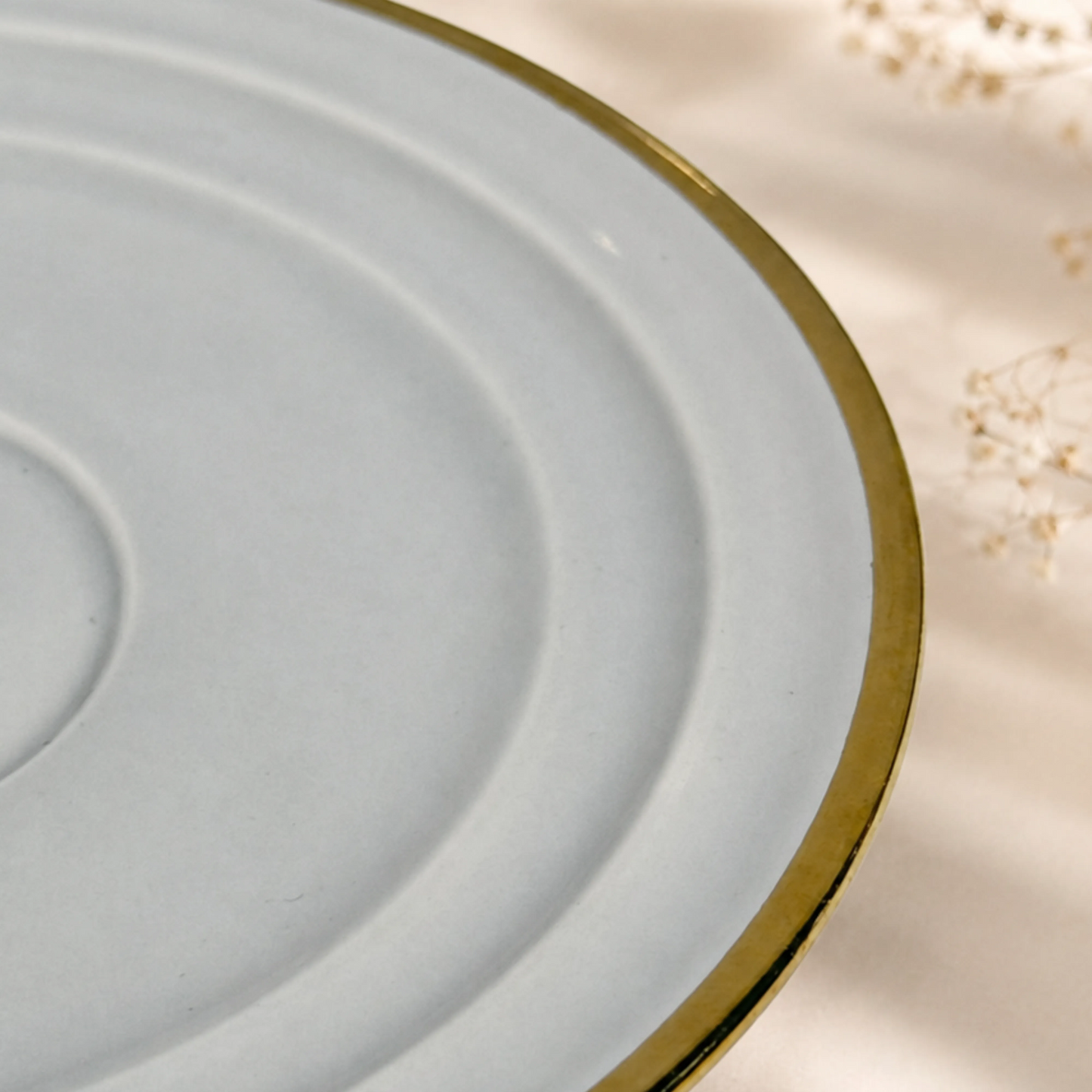 Light Grey with Gold Rim Ceramic Mug & Saucer Set – Set of 6 (100ml each)