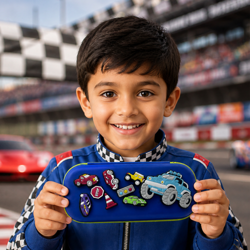 Premium DIY Racing Car Pencil Box with Removable Toy Accessories