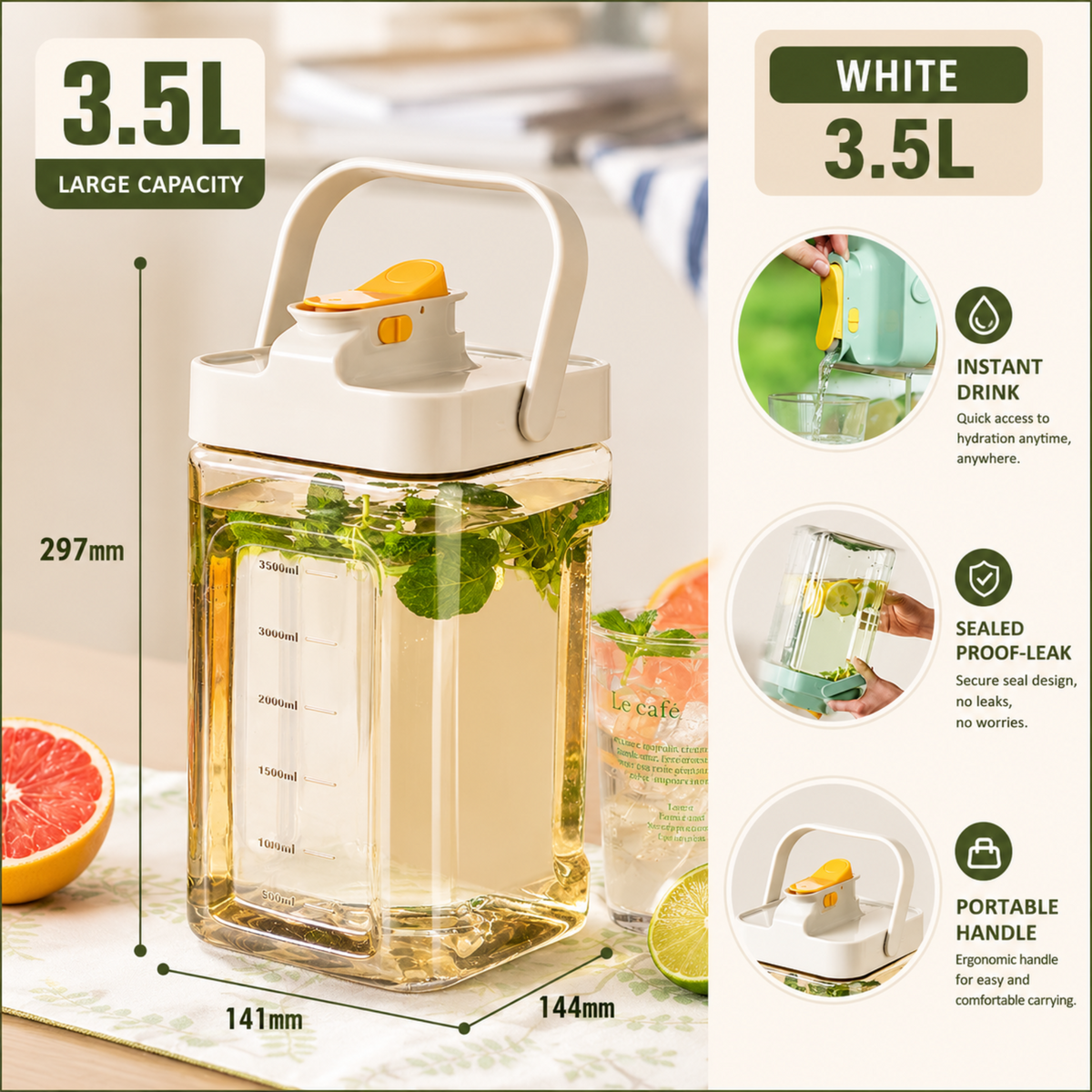 Premium Family-Sized Water Pitcher/Jug with Handle