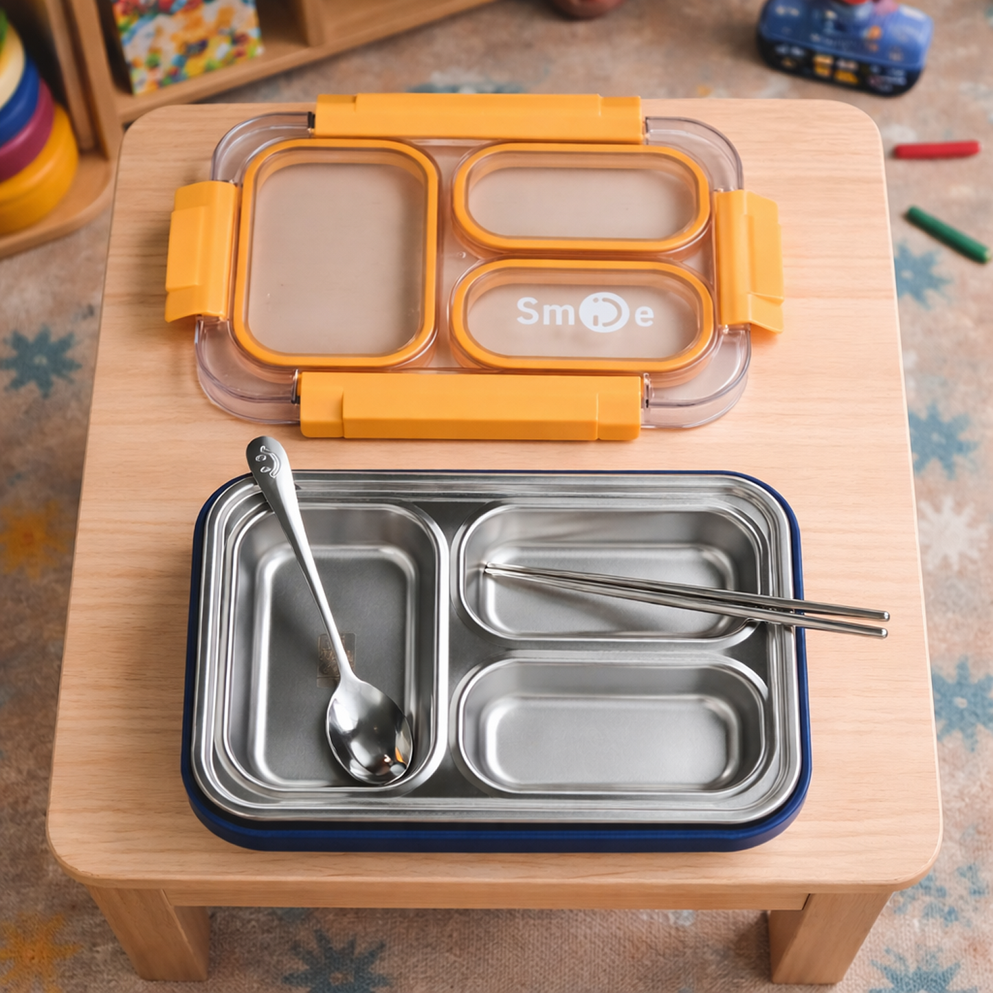 Stainless Steel Bento Lunch Box – 3 Compartment Meal Box – 710ml