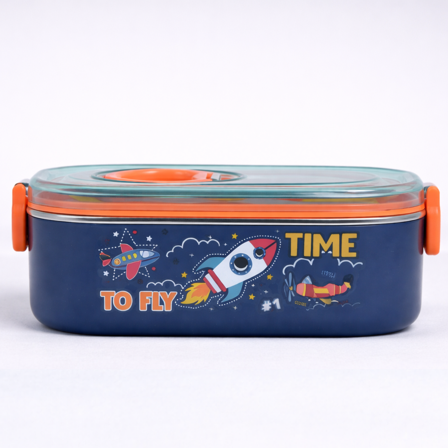 Kids Stainless Steel Lunch Box 2 Compartment with Spoon & Fork Set 800ml