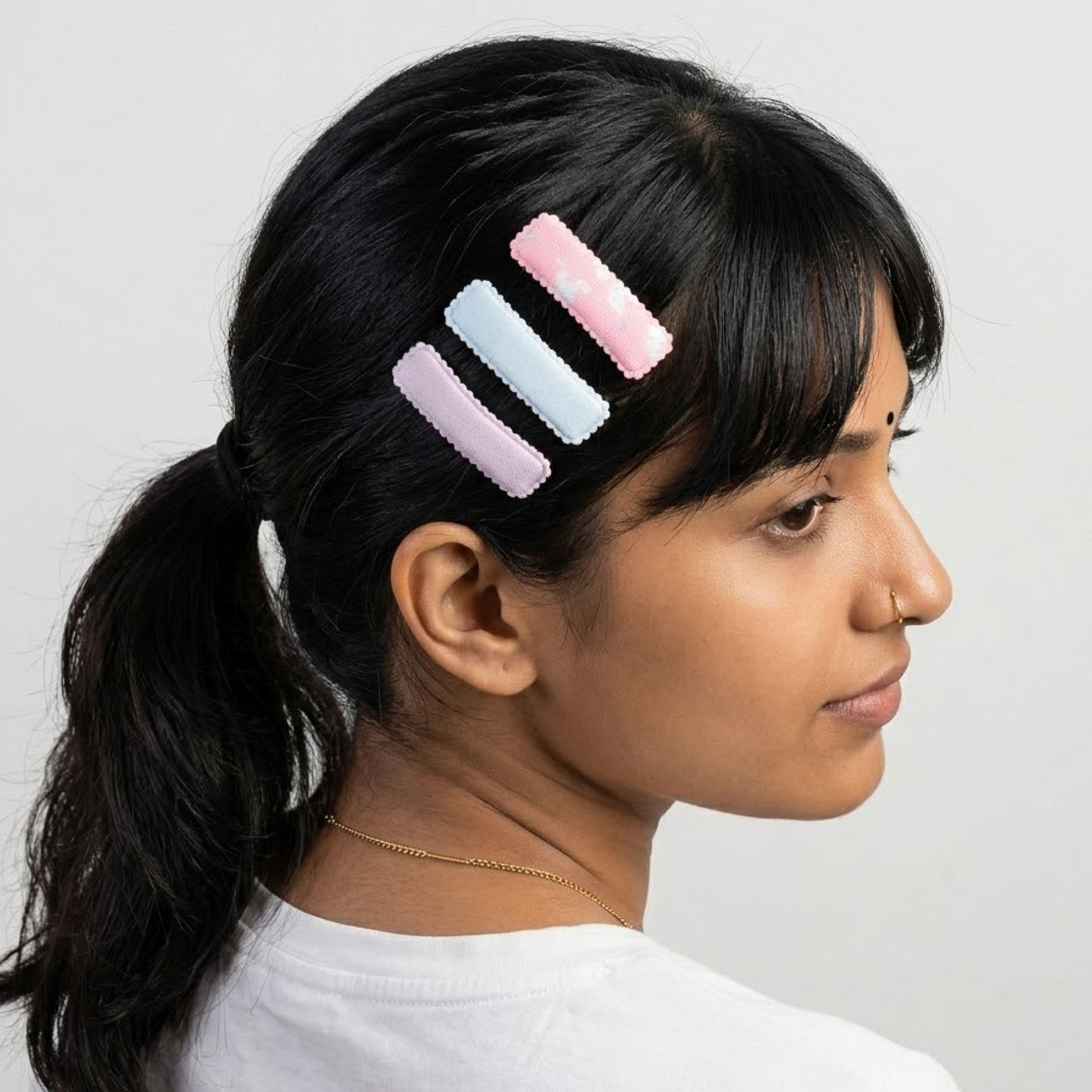 Soft Fabric Covered Snap Hair Clips for Girls - Set of 3