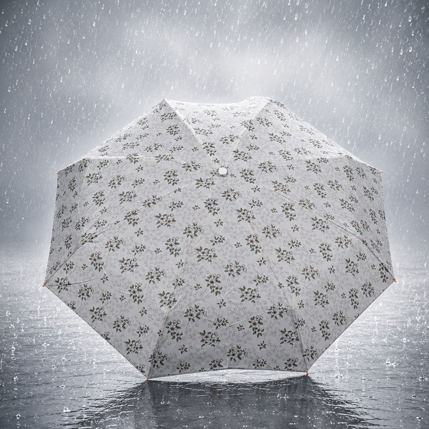 Floral Print UV Protection Umbrella with 10K Golden Rod Frame