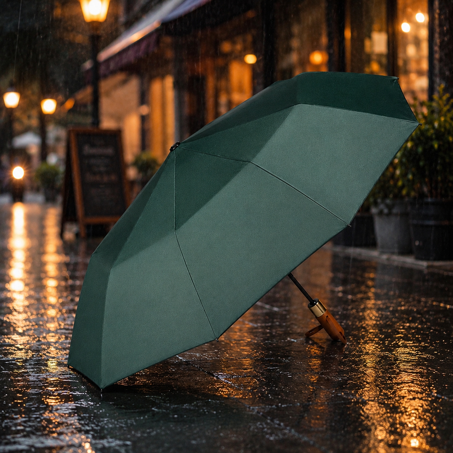 Premium UV Protection Umbrella with 12K Fiber Ribs & Wooden Handle