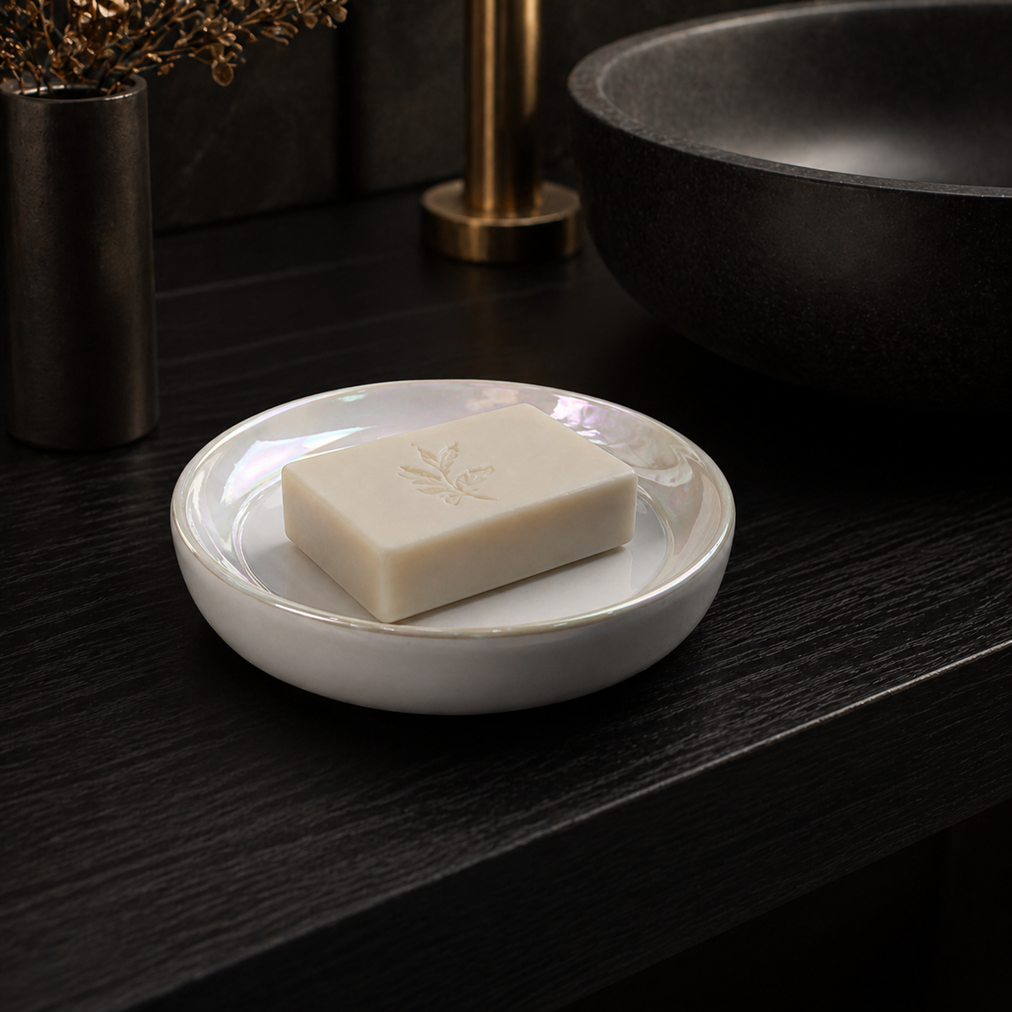 Pearl White Ceramic Bath Accessories Set with Gloss Finish - 4 Pieces