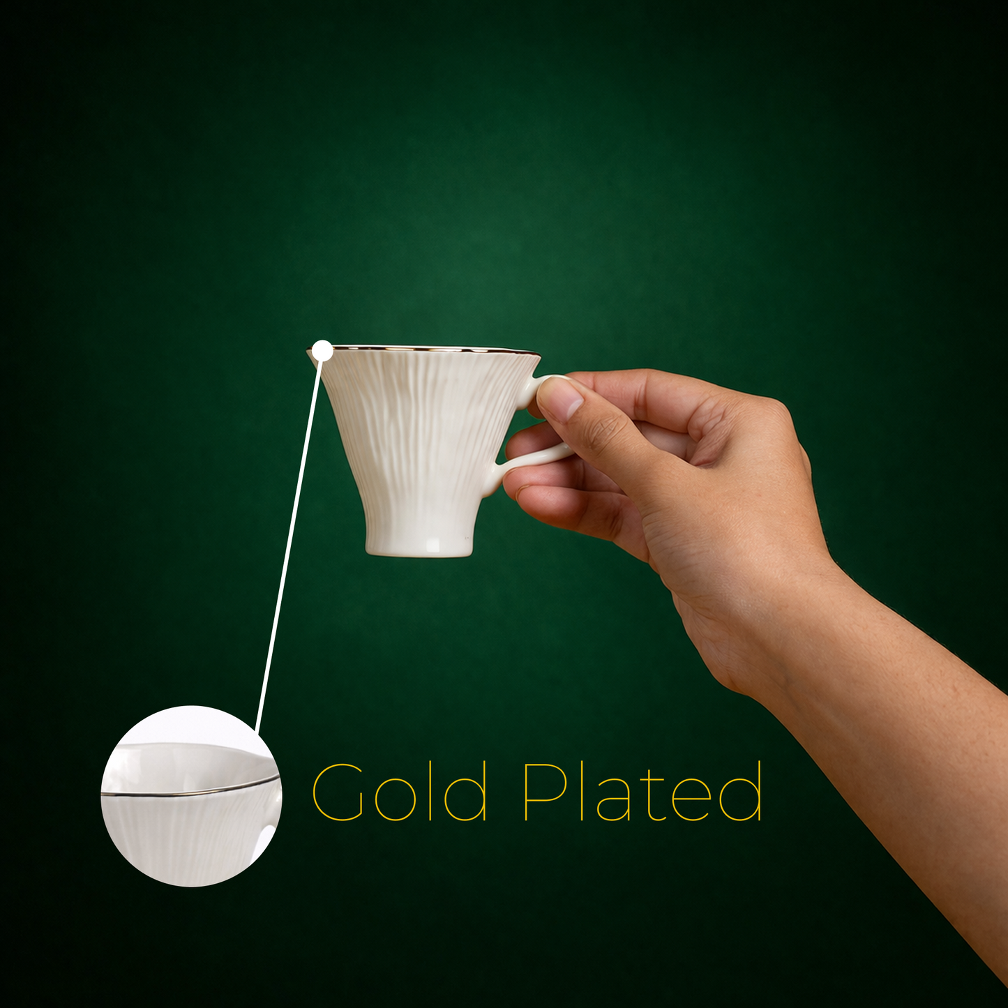 Luxury Ivory Gold Rim Ceramic Mug & Saucer Set of 6