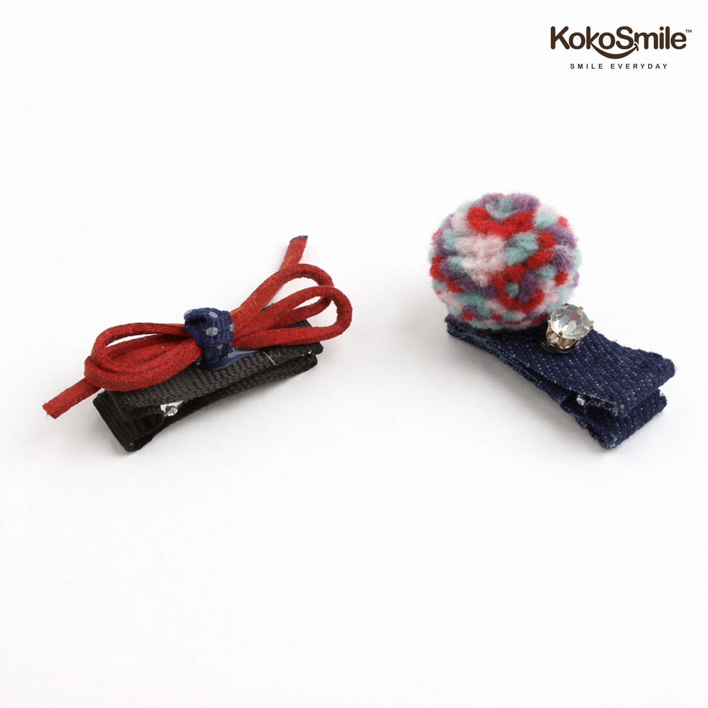 Handcrafted Pom-Pom & Bow Snap Hair Clips Set for Girls (Set of 2)