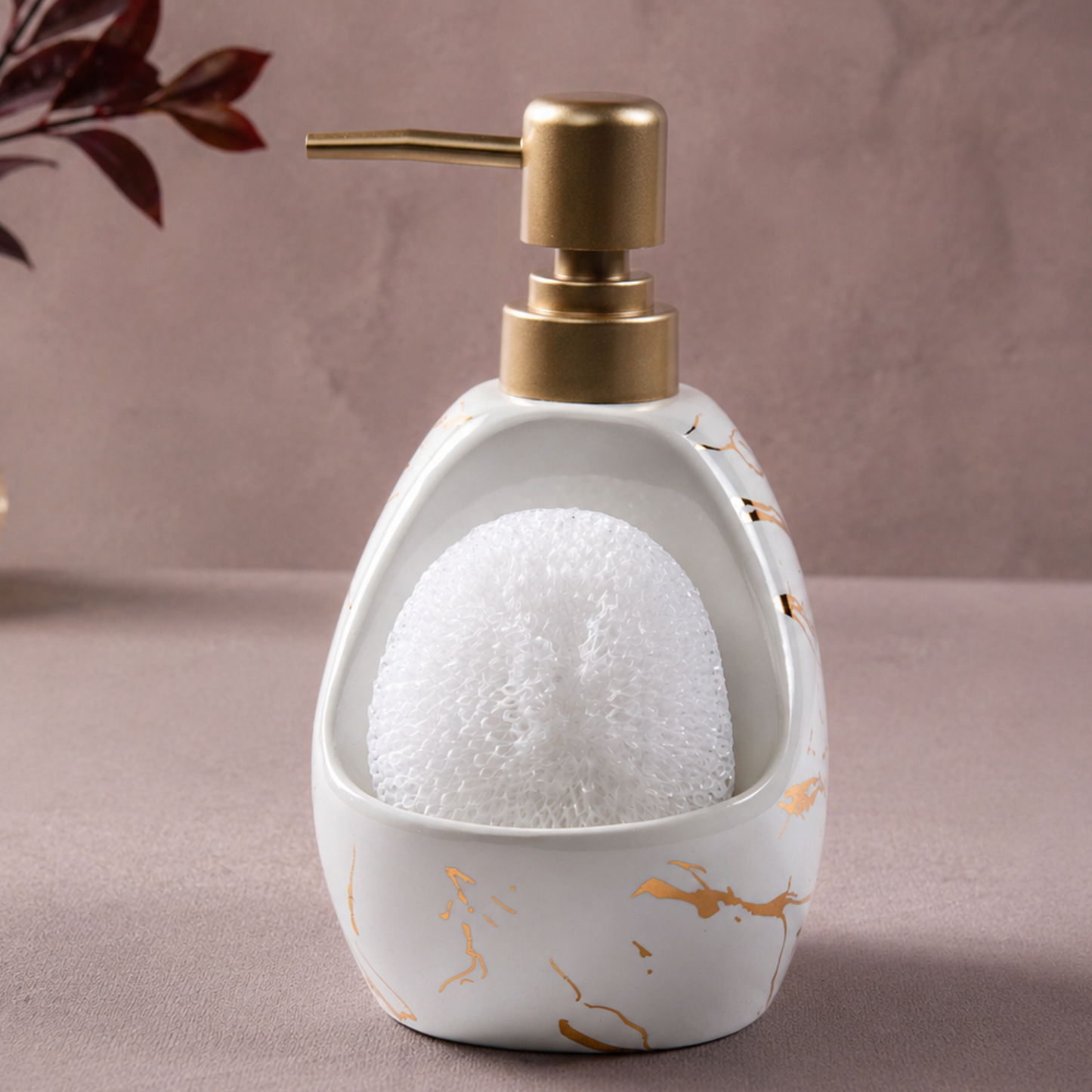 Ceramic Marble Soap Dispenser with Sponge Holder for Bathroom