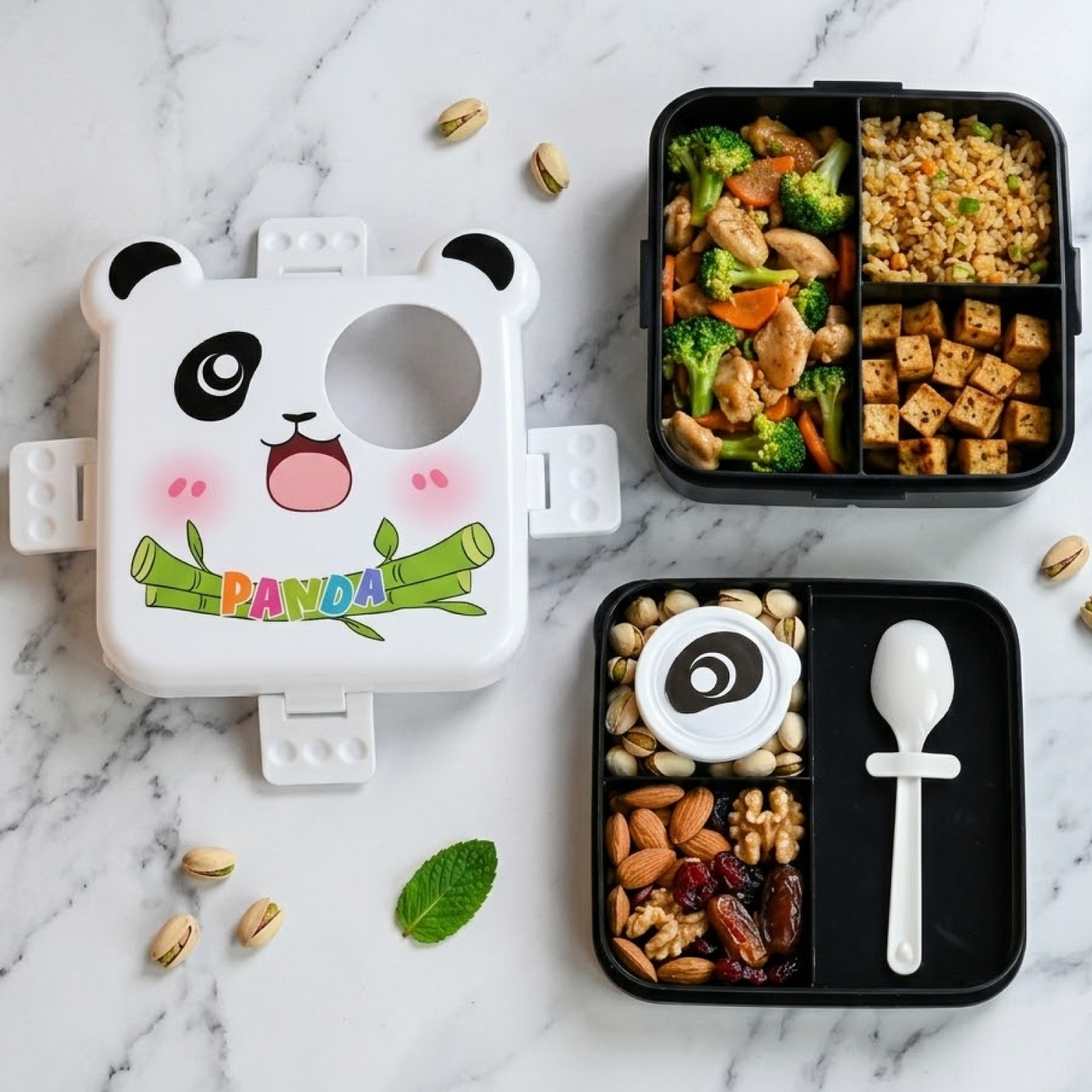 Panda Themed Lunch Box with 3 compartments for Kids – 1590ml