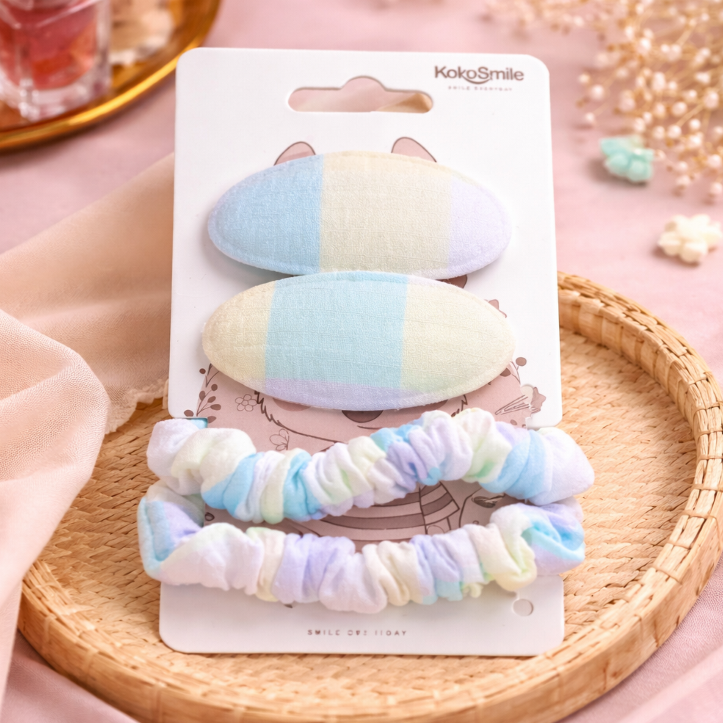 Pastel Snap Hair Clips & Soft Scrunchies Set (4 Pcs)