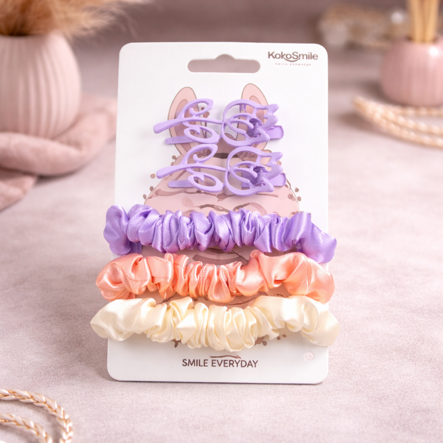 Satin Soft Scrunchies & Flower Hair Clips Set - Pack of 5