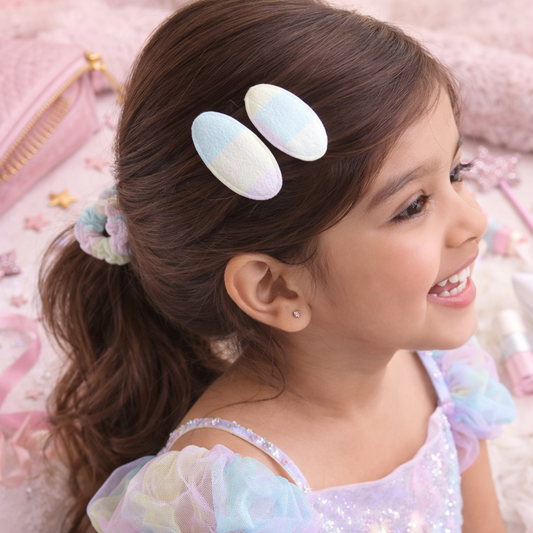 Pastel Snap Hair Clips & Soft Scrunchies Set (4 Pcs)