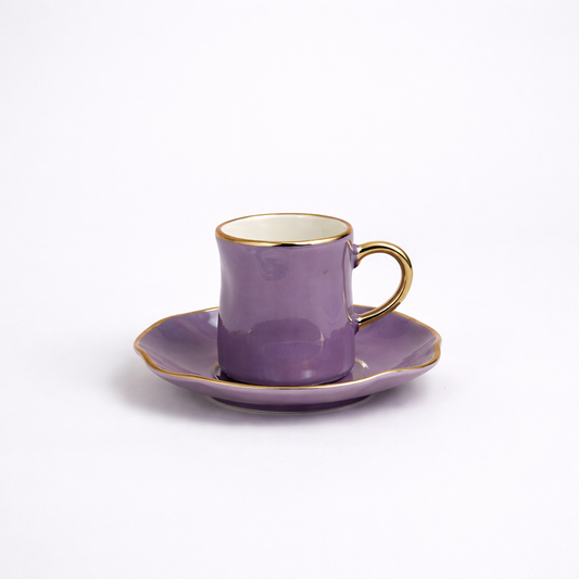Luxury Gold Rim Ceramic Mug & Saucer Set – Premium Set of 6