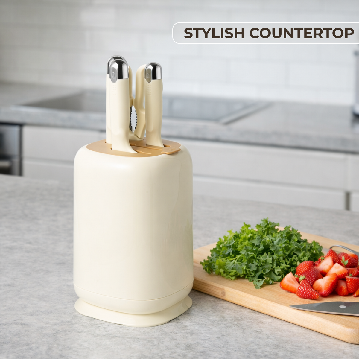 Stylish Stainless Steel Kitchen Knife Set (3 Knives & 1 Scissors) with Holder
