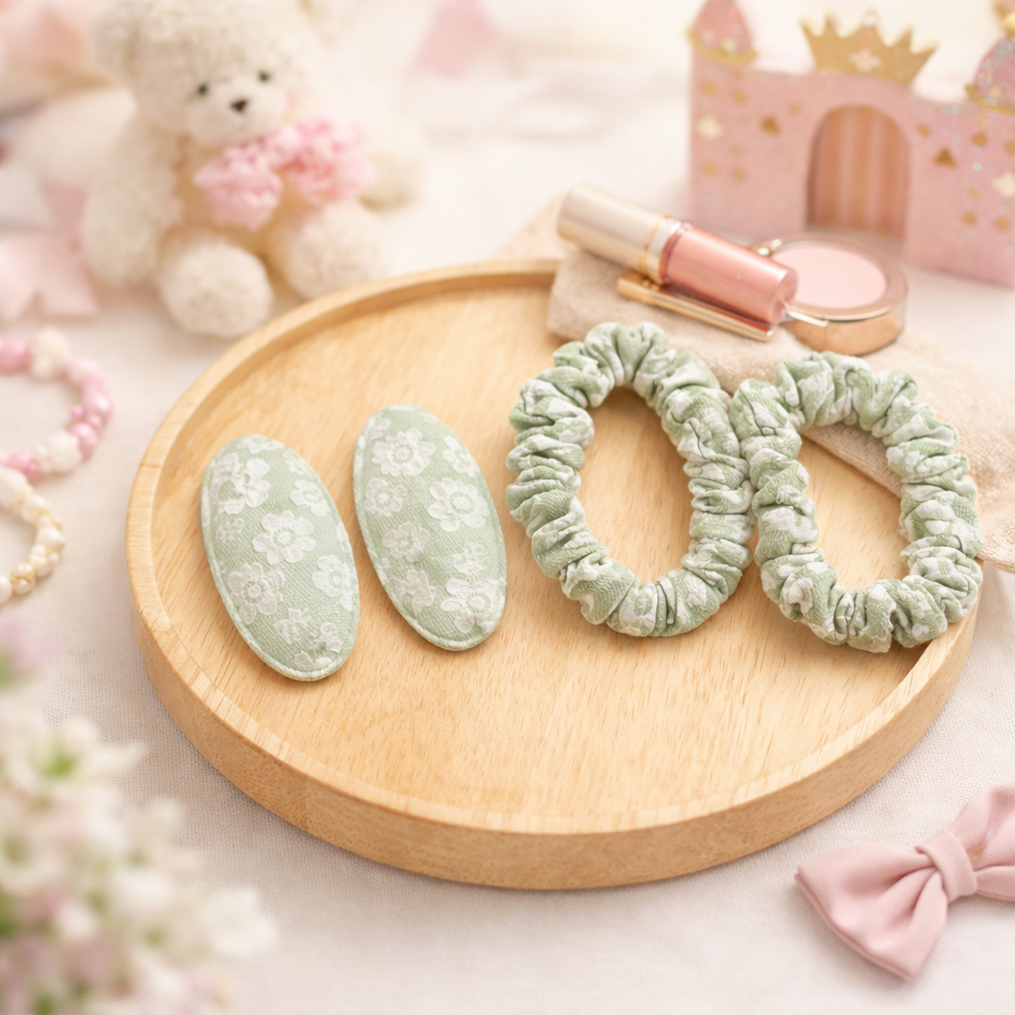 Floral Fabric Snap Clips & Soft Scrunchies Hair Accessory (Set of 4)