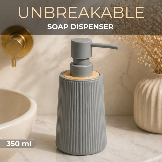 ABS Ribbed Soap Dispenser with Wooden Base 350ml