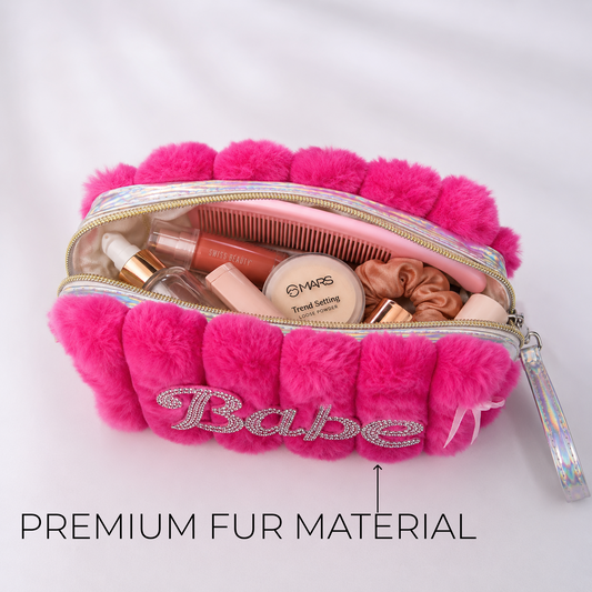 KokoSmile Plush Glam Makeup Bag – Faux Fur Beauty Organizer