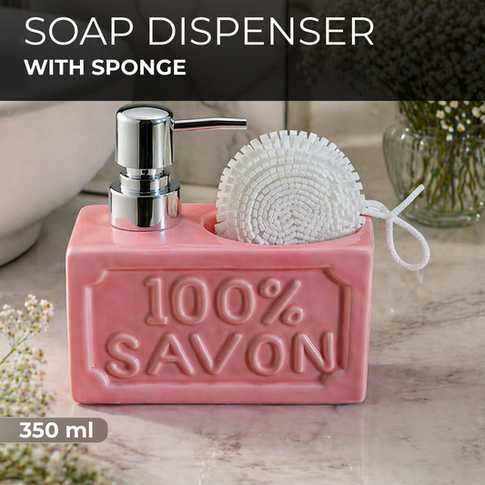 PUR SAVON Ceramic Soap Dispenser with Sponge Holder 350ml