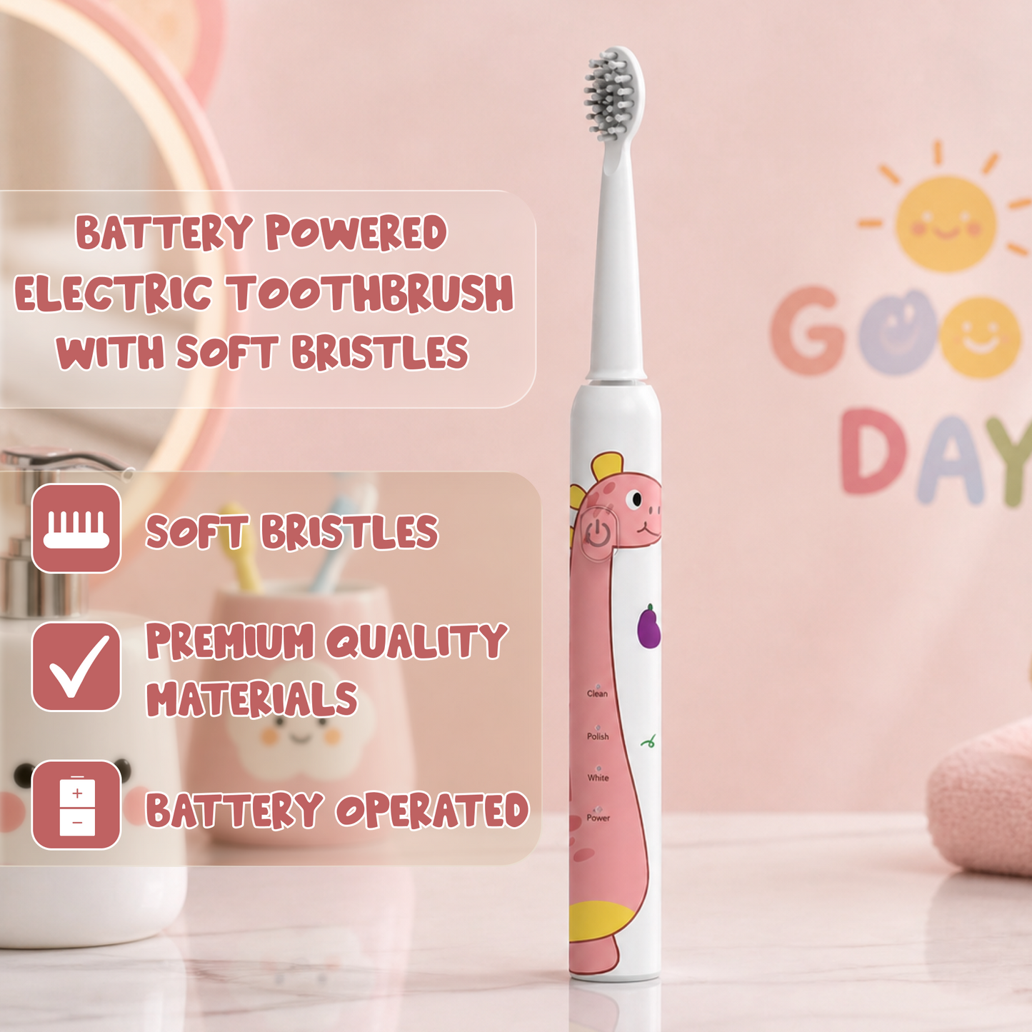 Smart Kids Toothbrush with Soft Bristles & 4 Replacement Heads