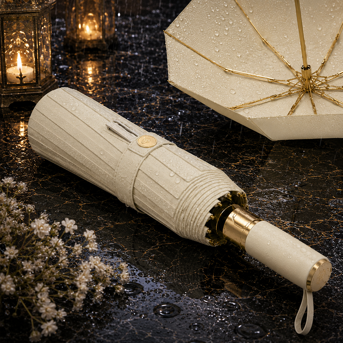 Premium UV Protection Folding Umbrella with Gold Frame