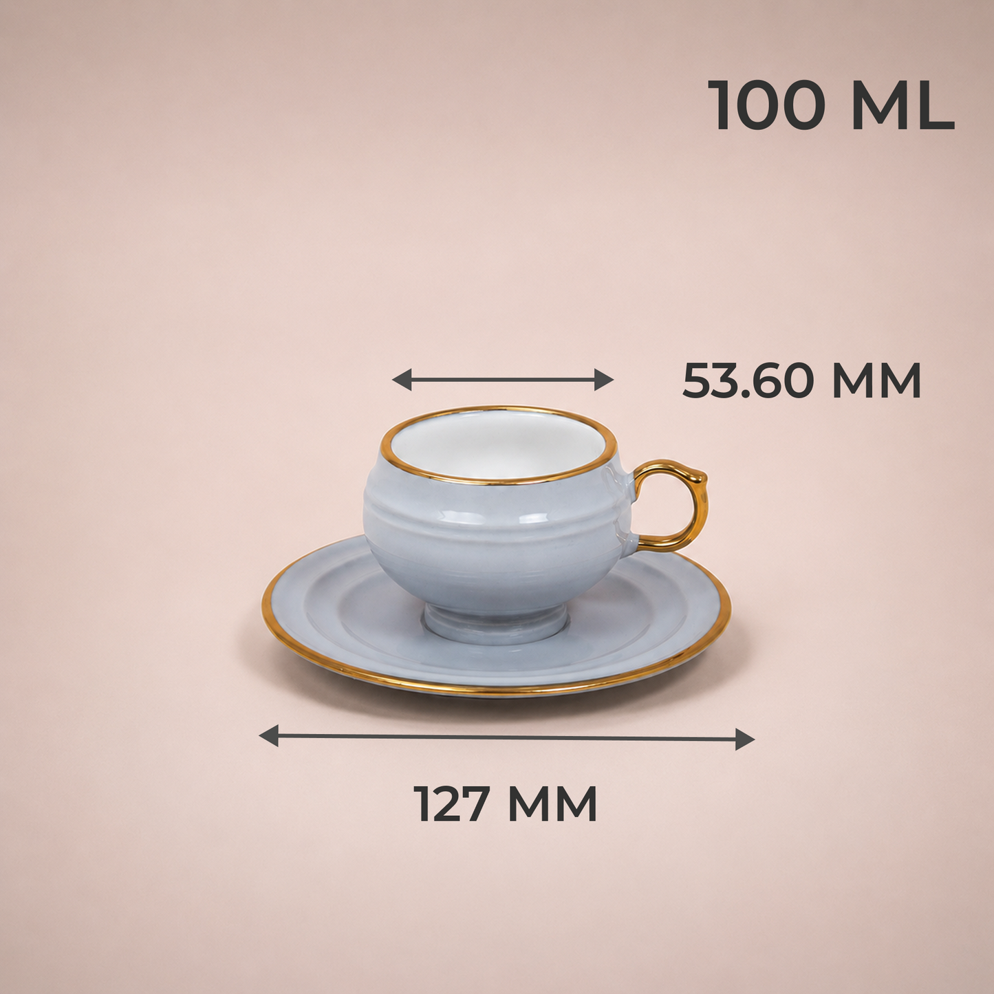 Luxury Sky Blue Gold Rim Ceramic Mug & Saucer Set – Set of 6