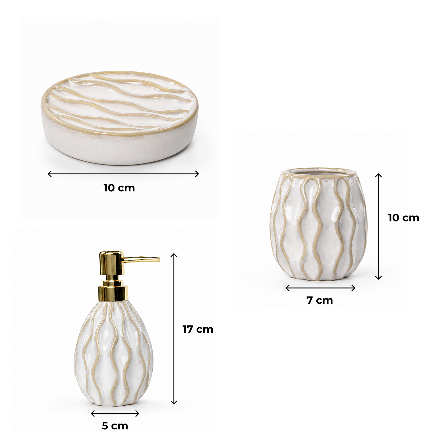 Luxury Ceramic Bath Accessories Set with Gold Finish - Set of 3