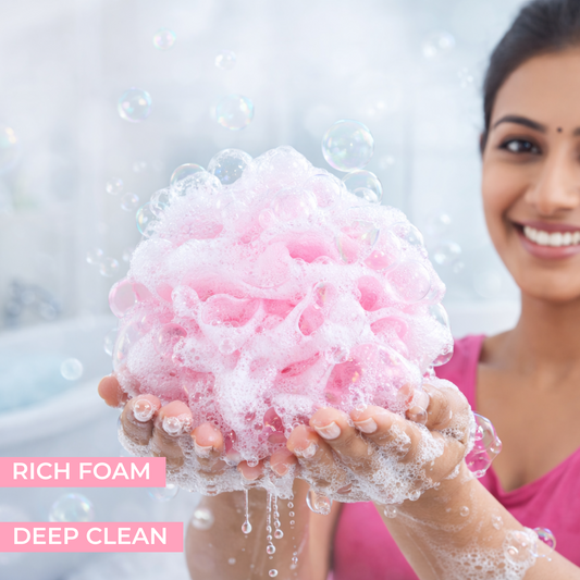 Strawberry Bath Loofah Sponge – Soft Exfoliating Shower Puff with Rich Foam