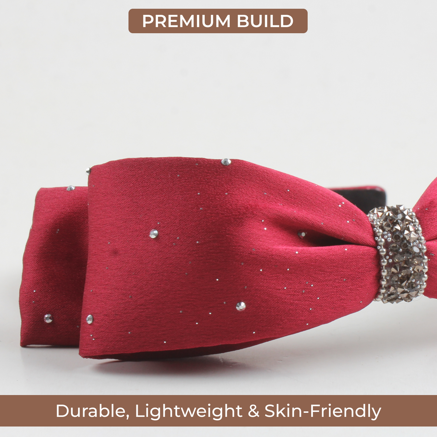 Red Rhinestone Bow & Black Cushioned Hairband Set – Premium Non-Slip Headbands