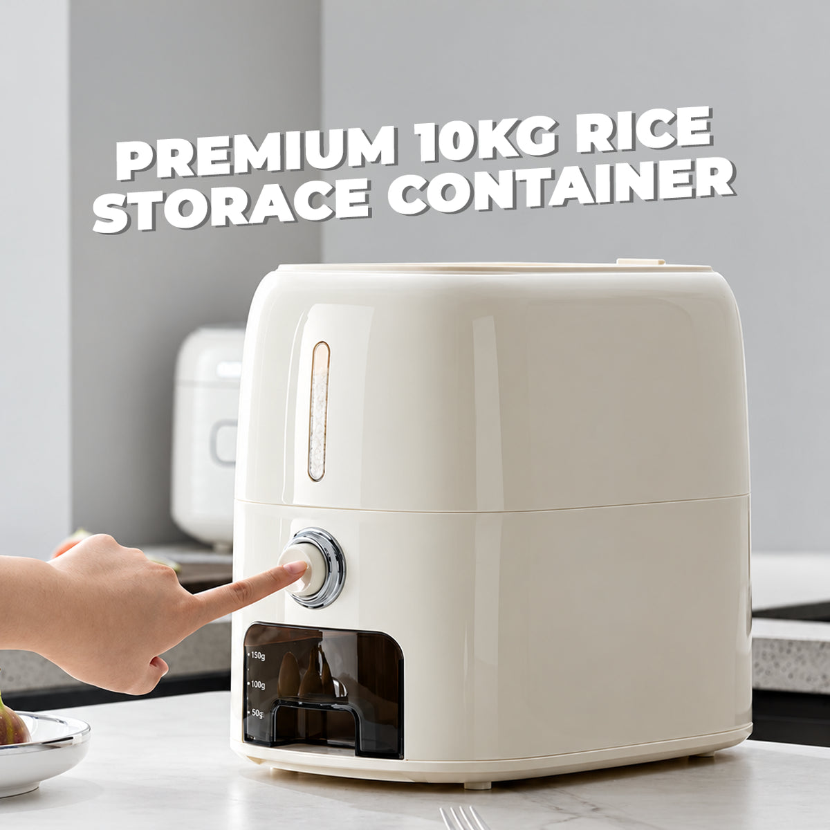 Multi-Purpose Airtight Rice Storage Container/Dispenser with Measuring Cup