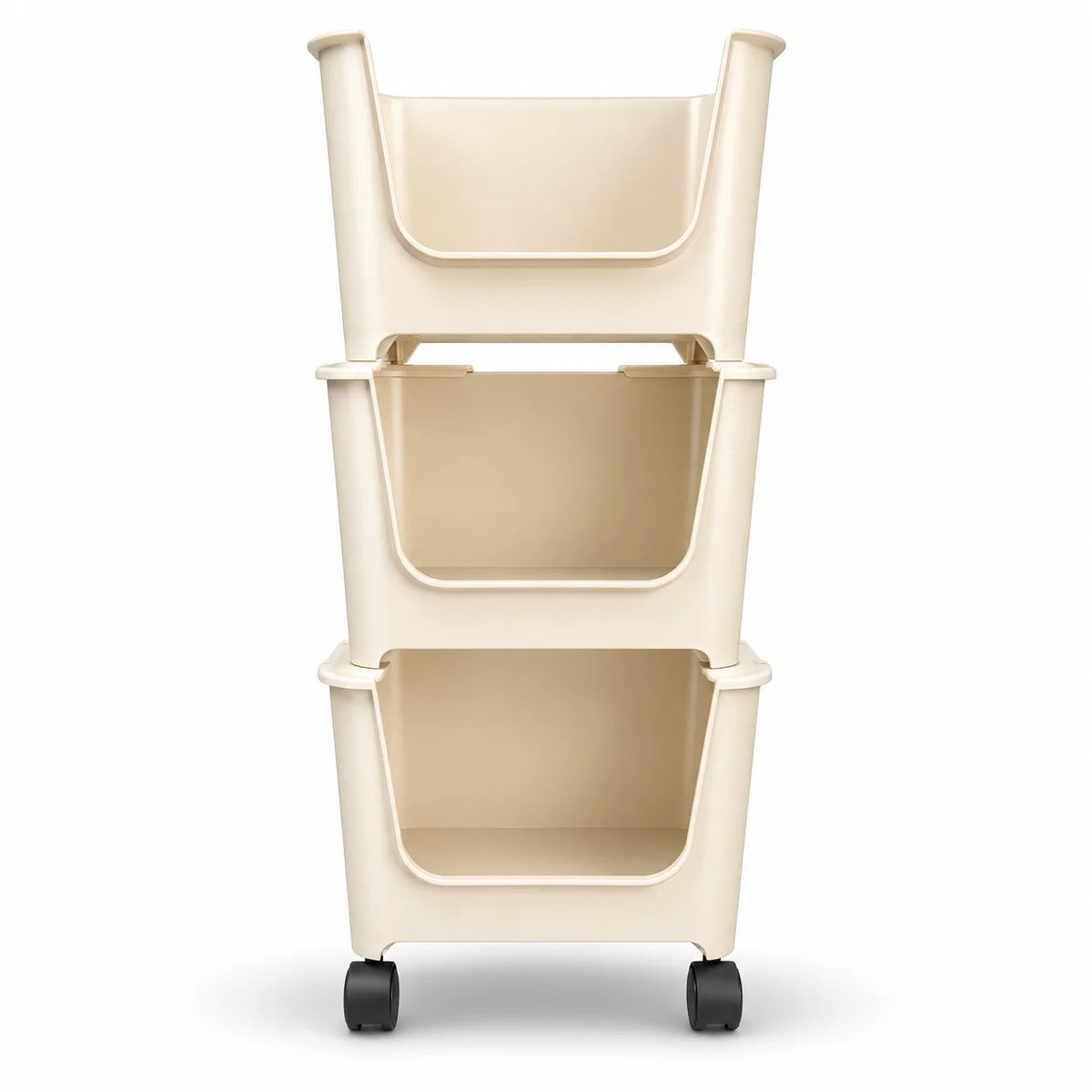 HOMX 3-Tier Stackable Storage Cart with Lockable Wheels, Open-Front Design