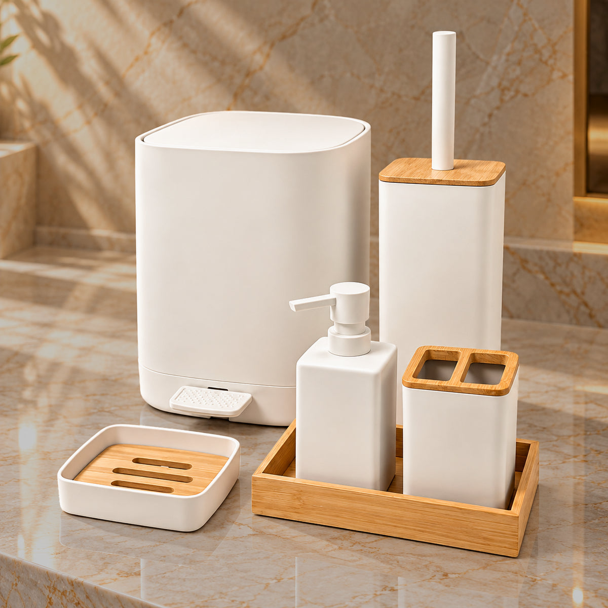 Luxury ABS Bathroom Accessories Set with Wooden Finish