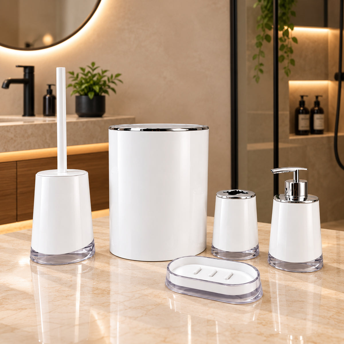 Premium ABS 5-Piece Bathroom Accessories Set with Chrome Finish