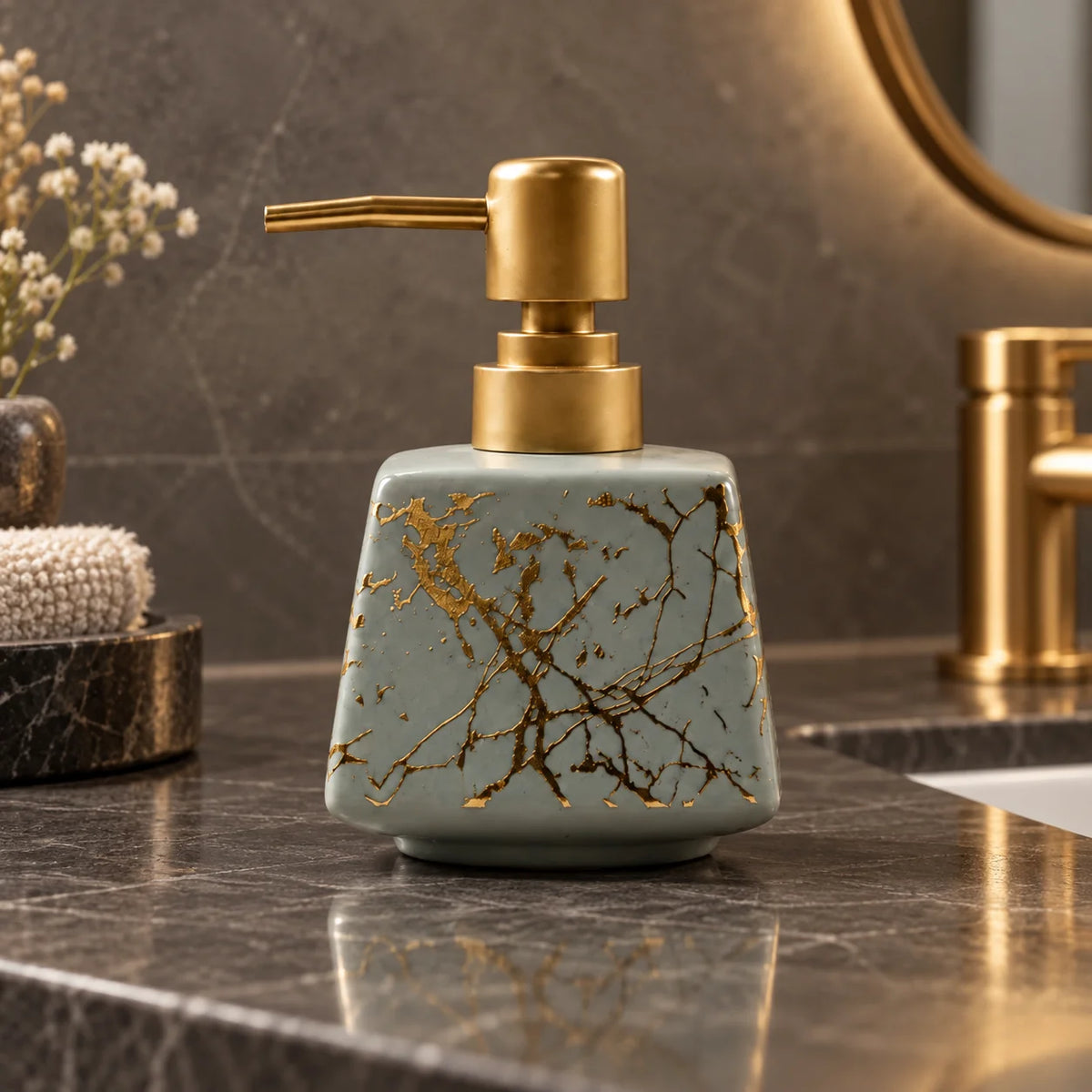 Ceramic Marble Textured Liquid Soap Dispenser - 350ml