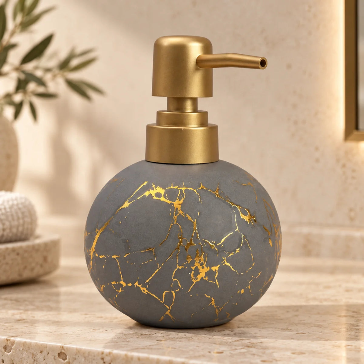 Ceramic Gold Marble Soap Dispenser - 250ml