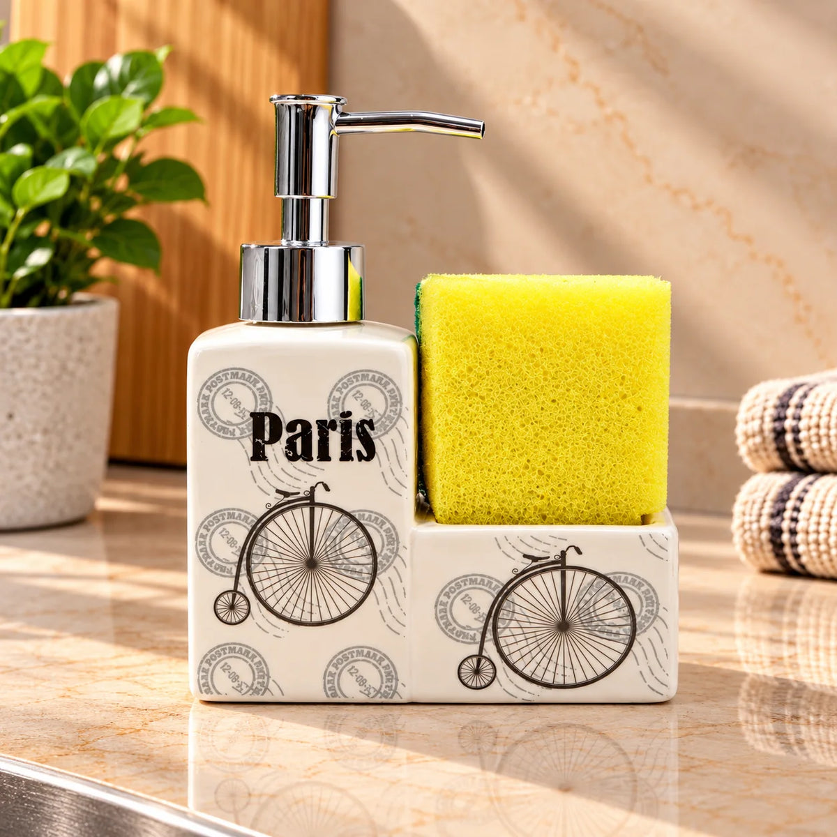 Ceramic Global Soap Dispenser with Sponge Holder