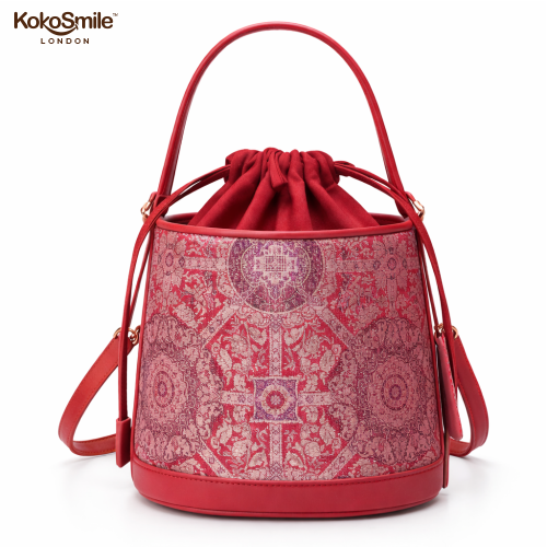 Trendy Premium Leather Bucket Bag with Hangzhou Silk