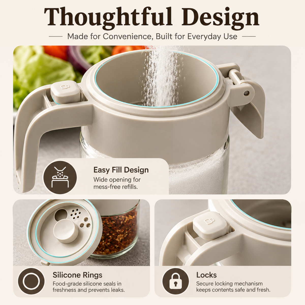 Airtight Seasoning Jar with Dual Pour Lid - 300ml